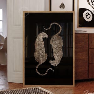 Trendy Cheetah Print Black Leopard Illustration Poster Chic Preppy Wall Art Aesthetic Leopard Apartment Poster Y2k College Dorm Decor #52