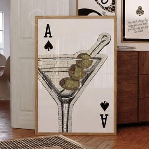 Ace Card Martini, stampa digitale, poster cocktail Martini a mosaico extra sporco, decorazione minimalista per carrello bar, galleria d'arte murale stampabile alla moda