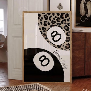Black Leopard Cheetah 8 Ball Printable Art Print, Trendy Leopard Y2K Decor (Digital Download)