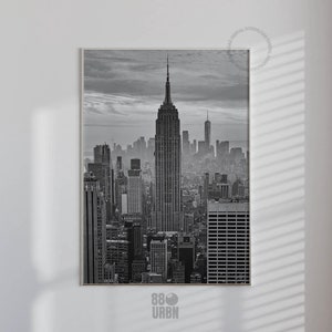 Decoración de sala de estar retro en blanco y negro con diseño minimalista del Empire State Building Descarga digital Arte de pared para dormitorio de chica de la ciudad de Nueva York de moda n.° 18