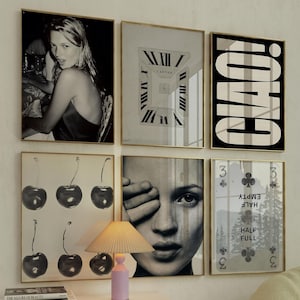 Trendy Schwarz Weiß Galerie Wand 6er Set Stilvolles Kate Moss Print Set Schöne Wohnung Deko Vintage Kirsche Poster Retro Ace Karte Print #3