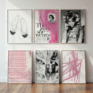 Trendy Blush Pink 6 Prints Gallery Wall Set Aesthetic Girly Decor Pink Fashion Wall Art Chic Naomi Campbell Print Pink Heels Poster Decor #6