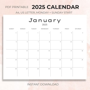 2025 Calendar 2025 Monthly Planner A4, Letter, Monday start, Sunday start PDF Printable Minimalist Simple