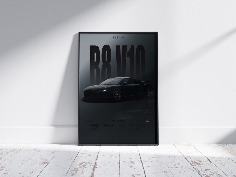 Audi R8 Lettering Audi R8 Poster | Supercar Wall Art Print | Modern Automotive Decor for ...