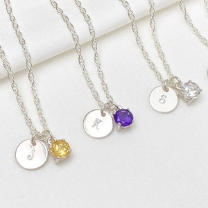 Initial Necklace with Birthstone Sterling Silver Choose Your Birthstone Personalized Jewelry Gifts for Women Teen Girls image 2