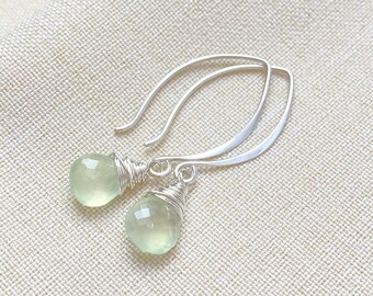 Small Pale Green Gemstone Drop Earrings in Sterling Silver