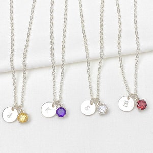 Initial Necklace with Birthstone Sterling Silver Choose Your Birthstone Personalized Jewelry Gifts for Women Teen Girls image 5