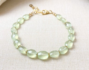 Prehnite Beaded Gemstone Bracelet in Gold Fill - 7.25 Inches