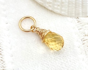 November Birthstone Charm for Necklace or Bracelet - Yellow Citrine in Gold Fill