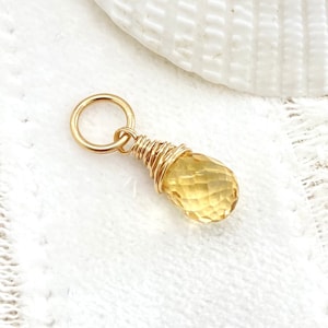 November Birthstone Charm for Necklace or Bracelet Yellow Citrine in Gold Fill image 1