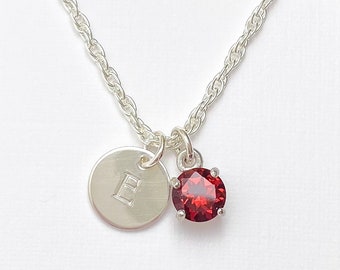 Initial Necklace with Birthstone Sterling Silver - Choose Your Birthstone - Personalized Jewelry Gifts for Women Teen Girls