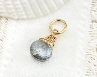 March Birthstone Charm for Necklace or Bracelet - Moss Aquamarine Gemstone in Gold Fill