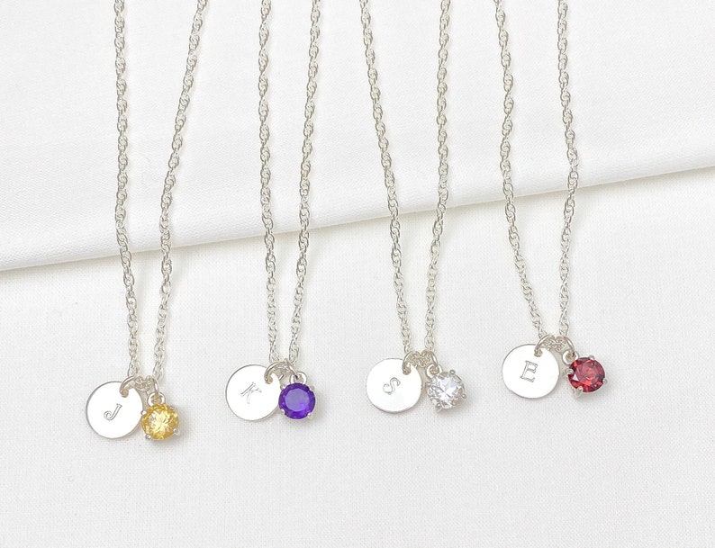 Initial Necklace with Birthstone Sterling Silver Choose Your Birthstone Personalized Jewelry Gifts for Women Teen Girls image 5