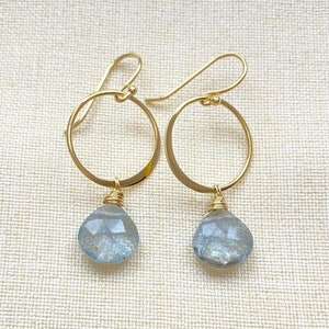 Gold Moss Aquamarine Open Circle Drop Earrings - Bluffton Collection