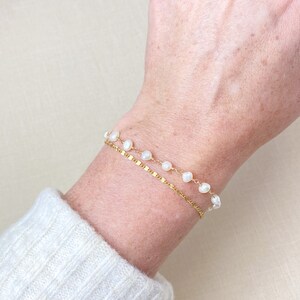 Delicate Layered Pearl and Gold Chain Bracelet 7 Inches 1 Inch Extender June Birthstone Jewelry image 2