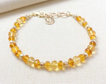 Gold Citrine Beaded Bracelet - November Birthstone Jewelry for Women