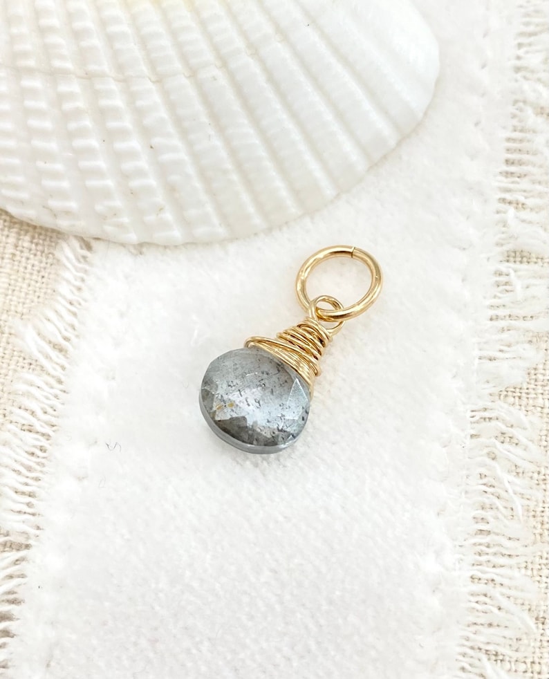 March Birthstone Charm for Necklace or Bracelet Moss Aquamarine Gemstone in Gold Fill image 1