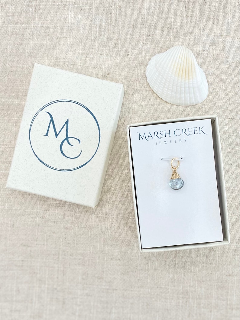 March Birthstone Charm for Necklace or Bracelet Moss Aquamarine Gemstone in Gold Fill image 5