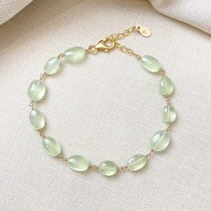 Green Prehnite Gemstone Bracelet Wire Wrapped in Gold Fill 7 Inches Extender image 5