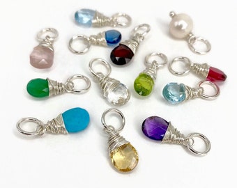 Birthstone Charms in Sterling Silver for Necklaces and Bracelets - Choose Your Month