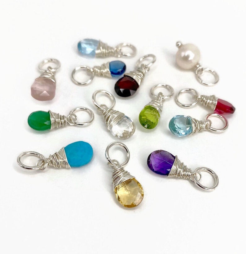 Birthstone Charms in Sterling Silver for Necklaces and Bracelets Choose Your Month image 1