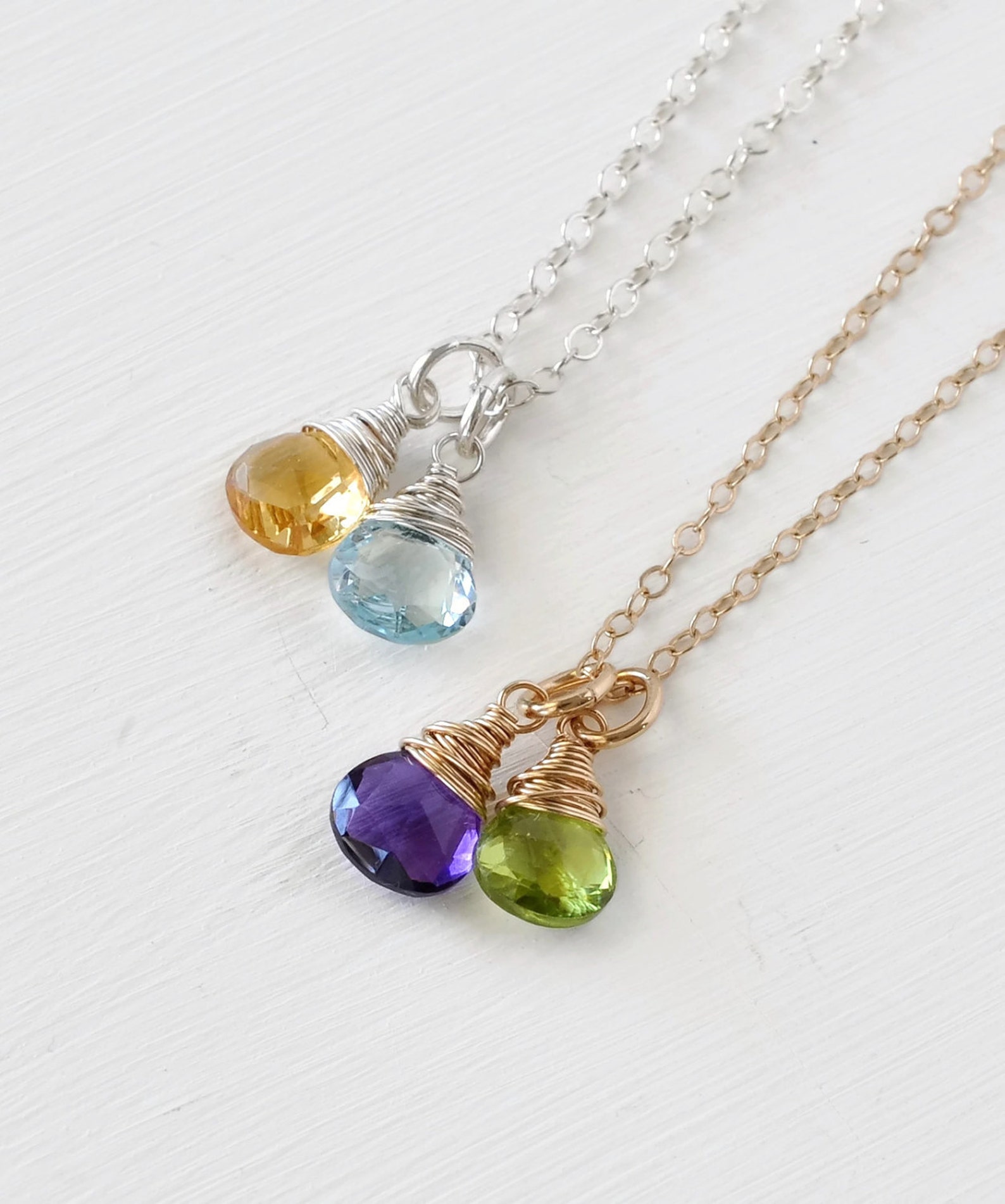 Mothers Necklace with Two Childrens Birthstones Personalized Etsy