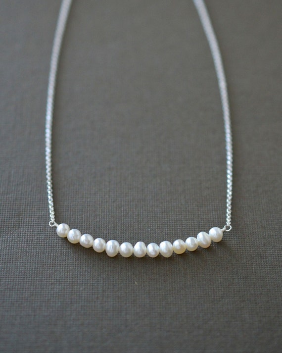 Items similar to Pearl Bar Necklace, Sterling Silver, Natural White