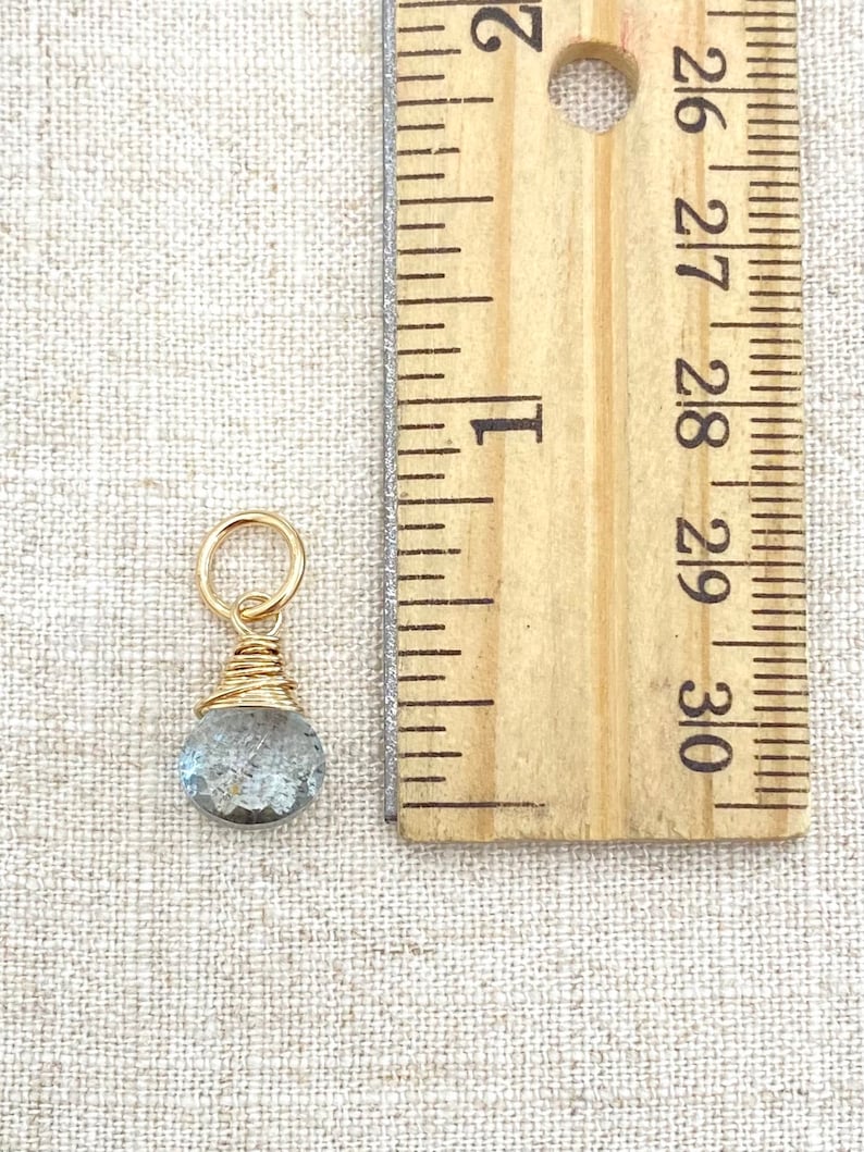 March Birthstone Charm for Necklace or Bracelet Moss Aquamarine Gemstone in Gold Fill image 4