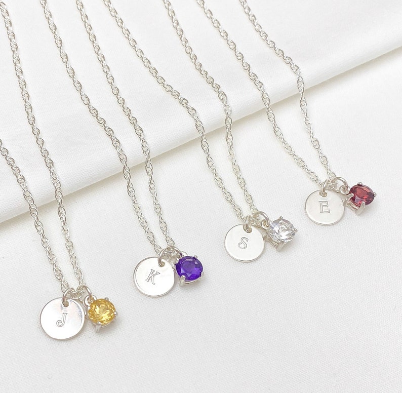 Initial Necklace with Birthstone Sterling Silver Choose Your Birthstone Personalized Jewelry Gifts for Women Teen Girls image 2