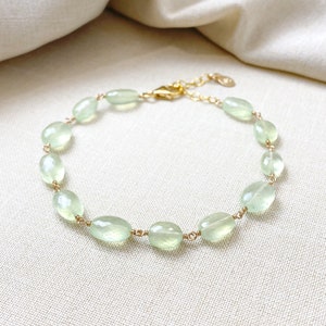 Green Prehnite Gemstone Bracelet Wire Wrapped in Gold Fill 7 Inches Extender image 4