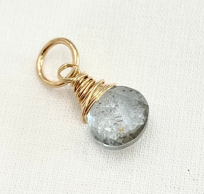 March Birthstone Charm for Necklace or Bracelet Moss Aquamarine Gemstone in Gold Fill image 6