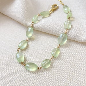 Green Prehnite Gemstone Bracelet Wire Wrapped in Gold Fill 7 Inches Extender image 3