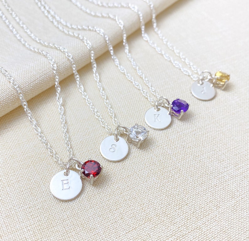 Initial Necklace with Birthstone Sterling Silver Choose Your Birthstone Personalized Jewelry Gifts for Women Teen Girls image 6