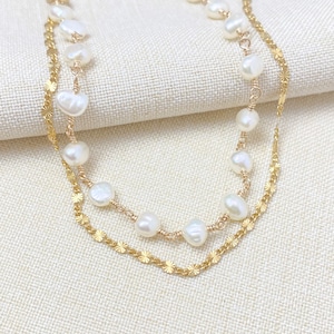 Delicate Layered Pearl and Gold Chain Bracelet 7 Inches 1 Inch Extender June Birthstone Jewelry image 3