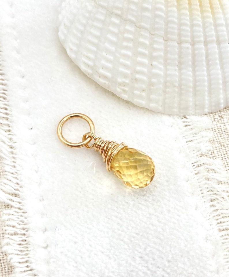 November Birthstone Charm for Necklace or Bracelet Yellow Citrine in Gold Fill image 1