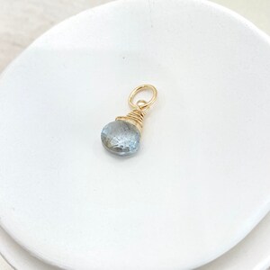 March Birthstone Charm for Necklace or Bracelet Moss Aquamarine Gemstone in Gold Fill image 2