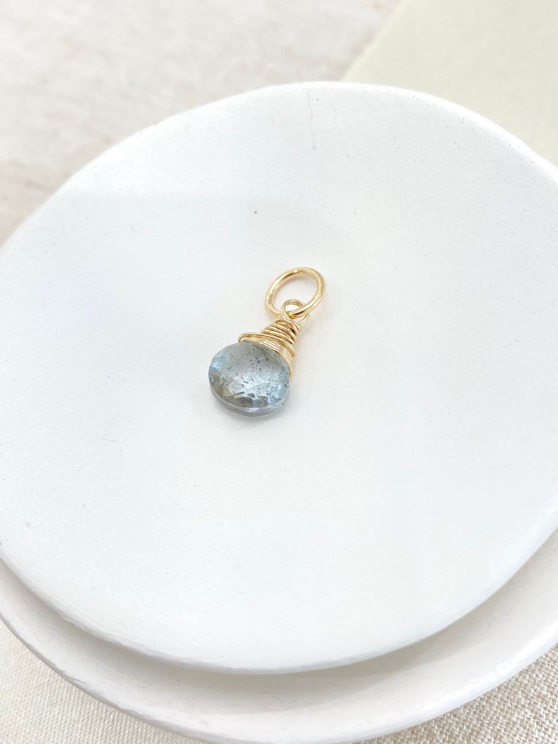 March Birthstone Charm for Necklace or Bracelet Moss Aquamarine Gemstone in Gold Fill image 2