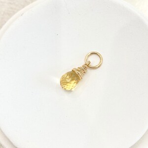 November Birthstone Charm for Necklace or Bracelet Yellow Citrine in Gold Fill image 2