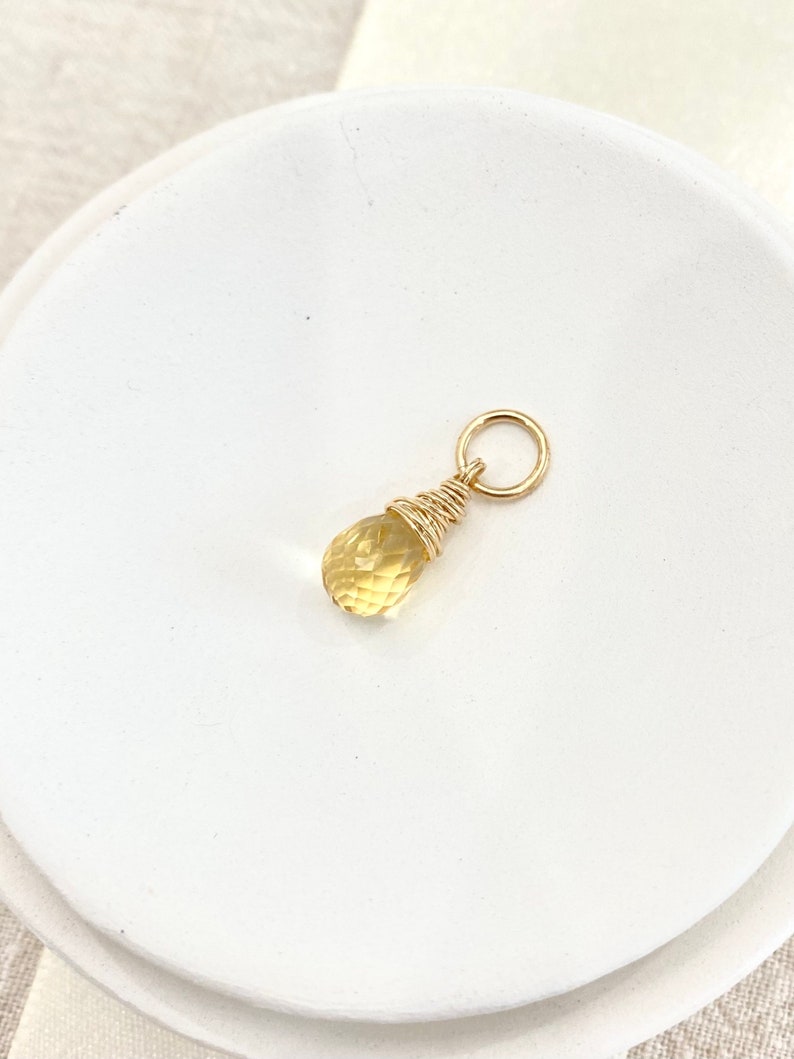 November Birthstone Charm for Necklace or Bracelet Yellow Citrine in Gold Fill image 2