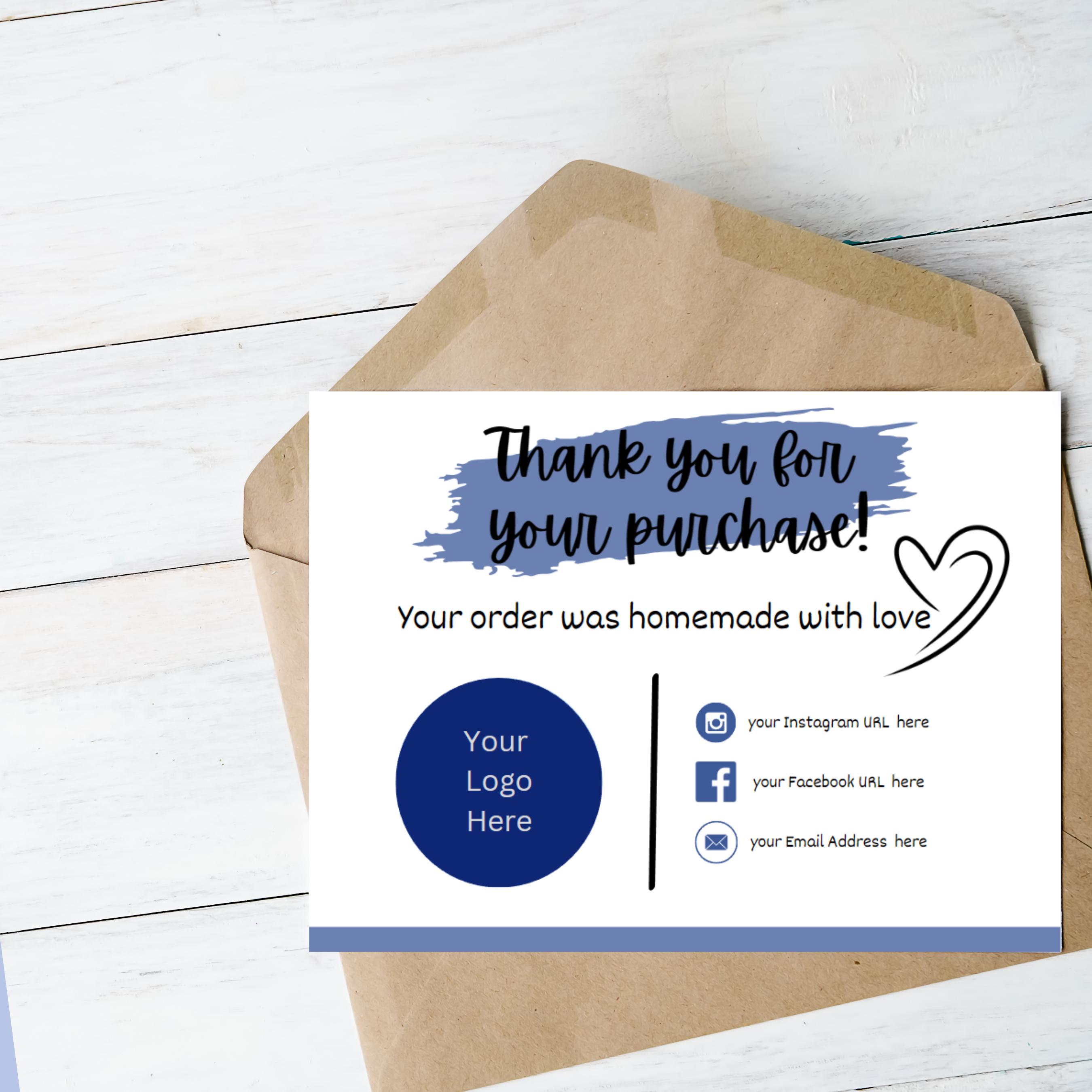 Thank You Card, DIY Marketing Cards Template Design, Thank You For Order Packaging Card, Package Insert Thank You Cards, Small Business Card