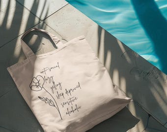 Customizable tote bag, Personalized tote bag, Name tote bag, Birth flower tote, Thoughtful gift, Birthday gift tote, Mother's Day gift, Tote