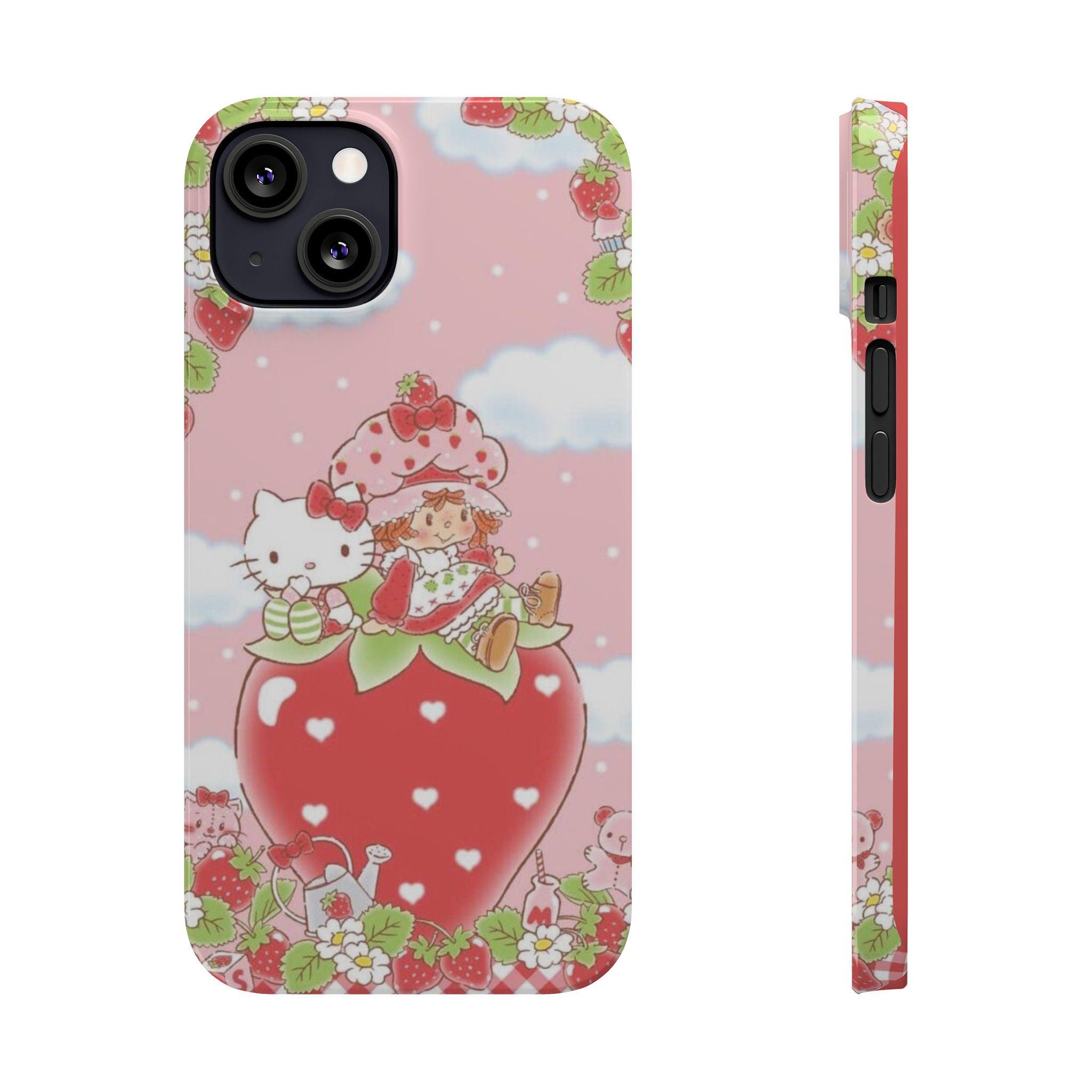 Cute Phone Cases, Vintage Strawberry Shortcake Hello Kitty Aesthetic Slim Case, Cottage Core Gift, Custom Design, Personalized Cover