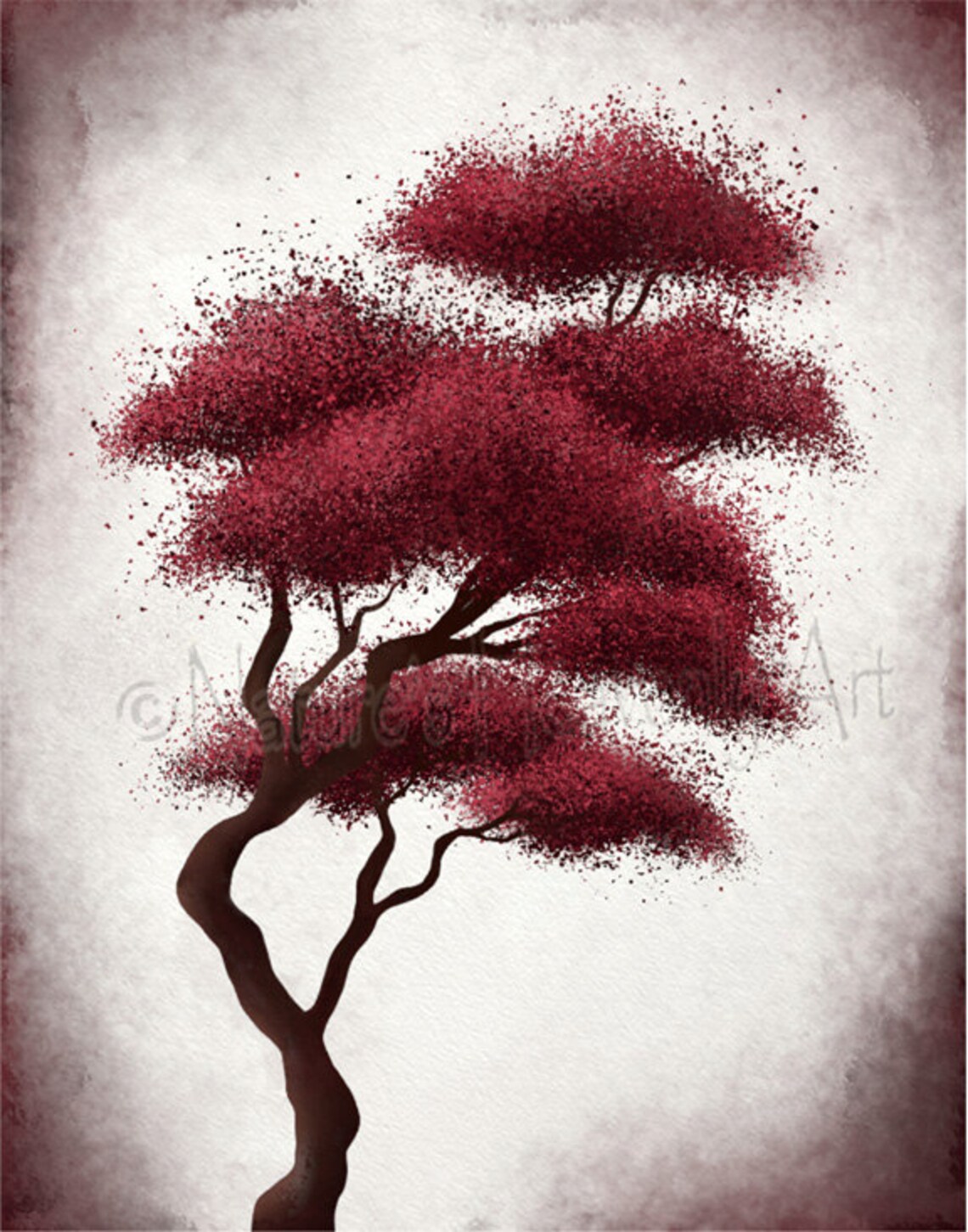 Dark Red Wall Art Tree Print Red Wall Decor Tree Wall Art Etsy