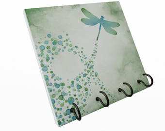 Green and Blue Dragonfly Entryway Key Rack Hooks, Wall Key Holder, Key Hook, Necklace Hanger  (69)