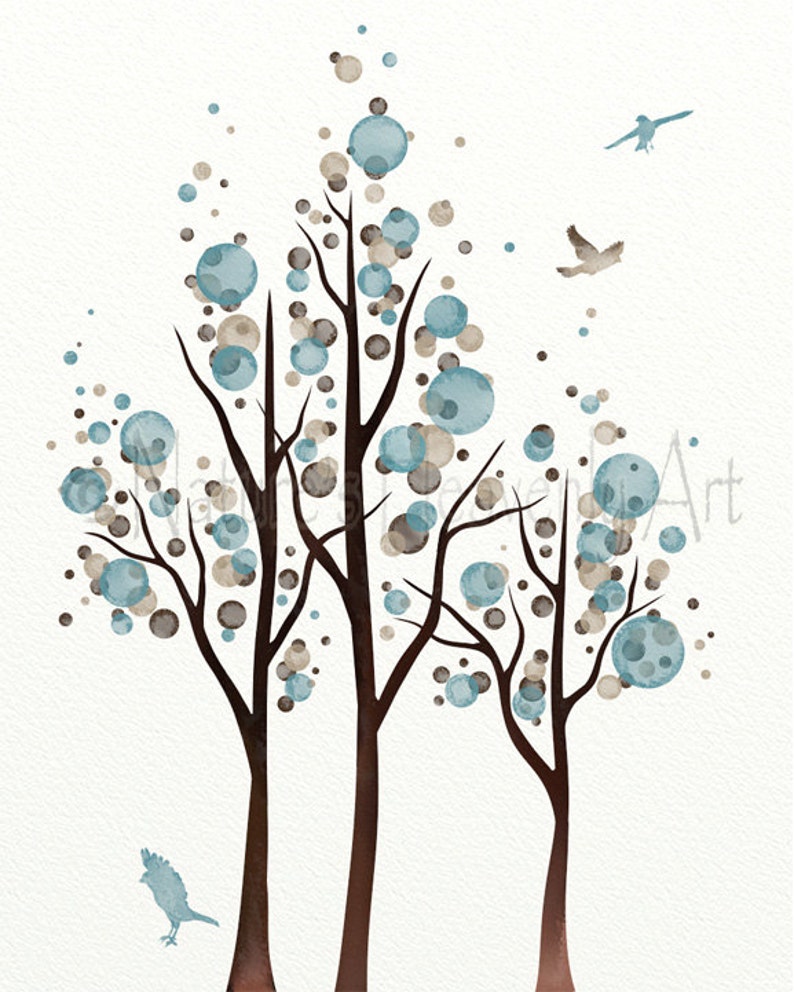 Brown and Blue Bedroom Wall Art Tree Art Print Livng Room Etsy