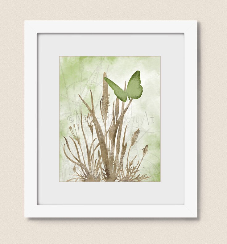 Green Bathroom Decor Butterfly Art Print Butterfly Wall ...