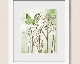 16 x 20 Print, Butterfly Wall Art, Tan and Green Wall Decor, Butterfly Art Print, Nature Wall Art, Living Room Art, Butterfly Print  (43)