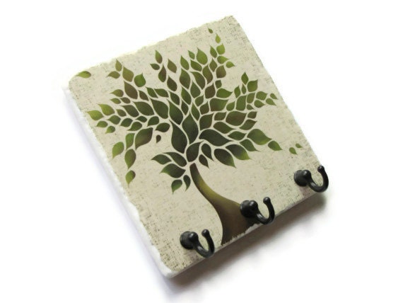 Green Tree Wall Key Holder Decorative Tile Key Hook Hanger Etsy