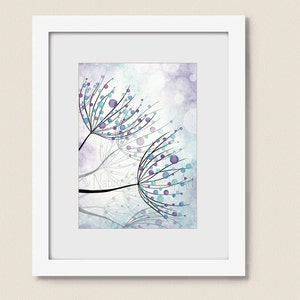 Purple Girls Nursery Art, Aqua Blue Dandelion Wall Art, Baby Girls Nursery Wall Art, Dandelion Art Print image 1