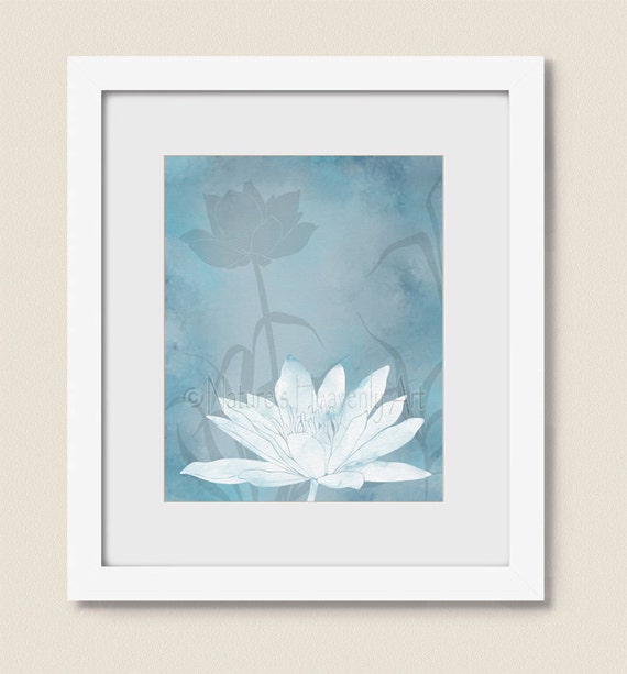 16 X 20 Soft Blue Wall Decor Lotus Art Print Office Light Flower For Dining Room 13